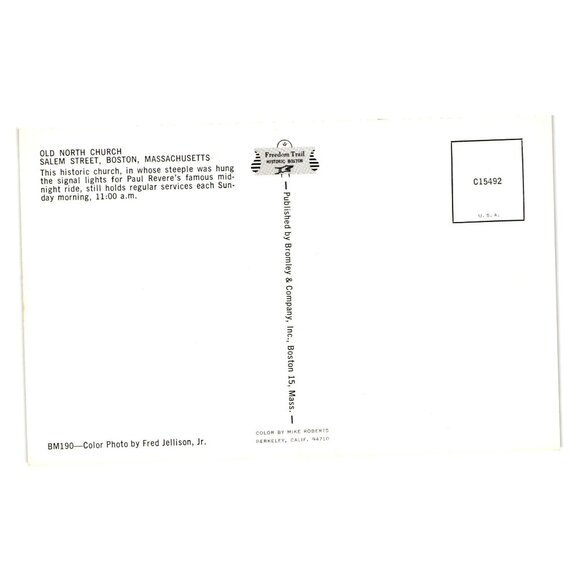 Old North Church Vintage Postcard Paul Revere Signal Boston Salem Street C15492 - Picture 2 of 2
